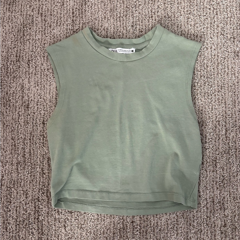 Zara Olive Sleeveless Muscle Tee